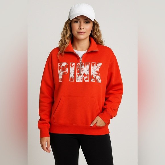 Victoria’s Secret PINK Y2K Orange Quarter Zip Oversized Crewneck Sweatshirt - Picture 7 of 8
